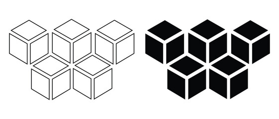 Set of cubes icon. Simple cube pictogram silhouette and outline concept website graphic design. Abstract geometric solid cube object minimalist icon shape. Vector illustration. EPS 10