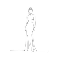 Hand-Drawn  Vector Mermaid Evening Gown Line Art