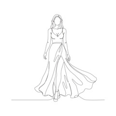 Hand-Drawn Line Art Dynamic Flowing Slit Dress Sketch