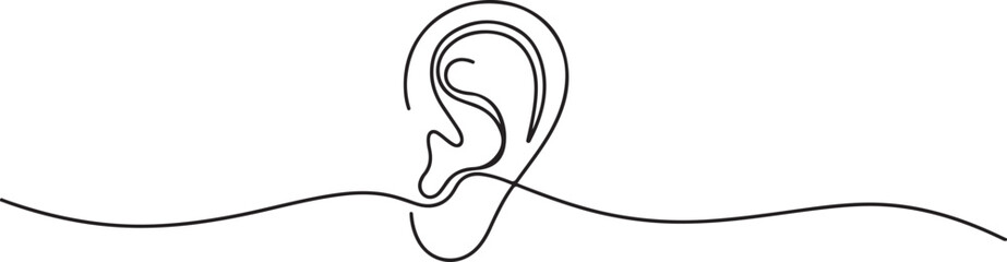 Ear one line drawing and isolated continuous outline vector illustration icon. one line Icon drawing