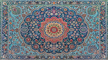 Fototapeta premium Intricate persian style floral carpet pattern with symmetrical mandala design vibrant colors ornamental textile background