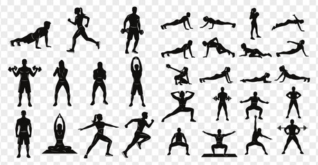 Illustrations of various fitness exercises