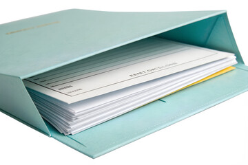 Organized Documents in a Light Blue Presentation Folder, Perfect for Office and Personal Use