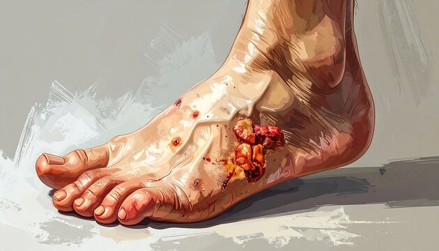 Digitally rendered human foot with a gruesome wound