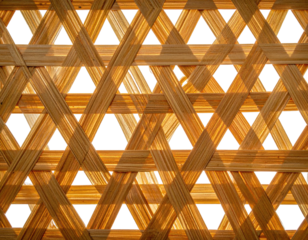 Close-up of woven wooden surface, geometric pattern, brown and tan, triangular shapes, natural light