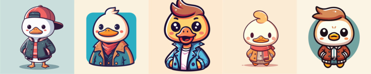 Vector of a cute duck, wearing a jacket, smiling