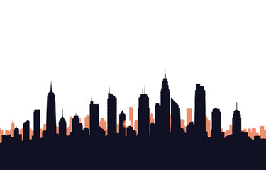 Skyline of city at sunset