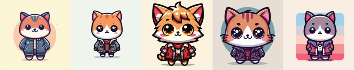 Vector of a cute cat, wearing a jacket, smiling