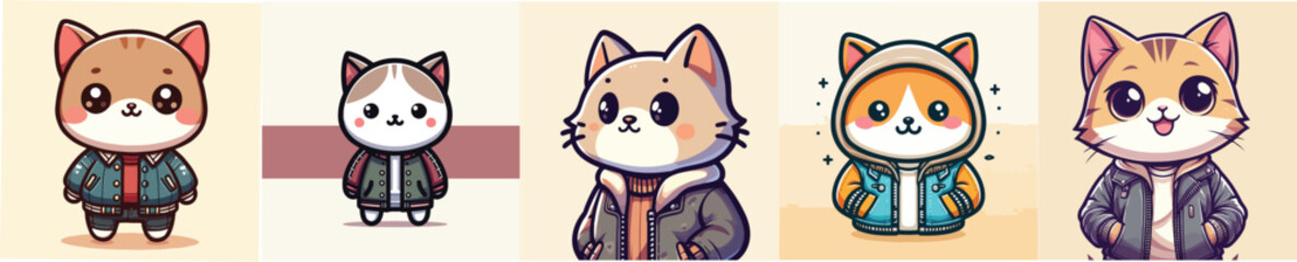 Vector of a cute cat, wearing a jacket, smiling
