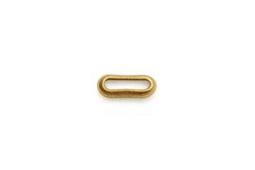Golden metal oblong eyelet fastener on transparent background