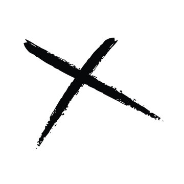 A bold black x mark drawn with a rough brush stroke Vector