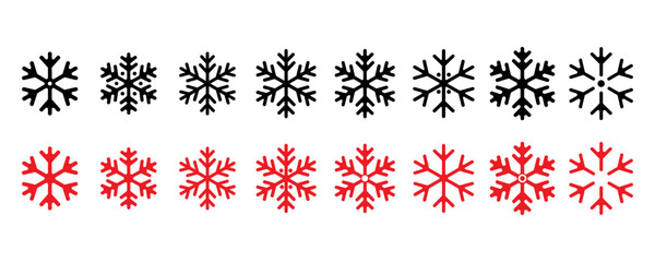 Vibrant red snowflakes on black background for winter designs