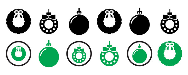 Glowing green Christmas ornaments on black background