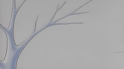 Abstract tree branches with glowing blue veins and black outlines against a soft grey background, slow motion