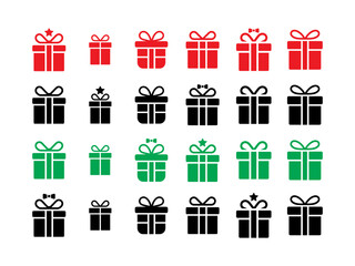 Colorful gift boxes in red and green on black background