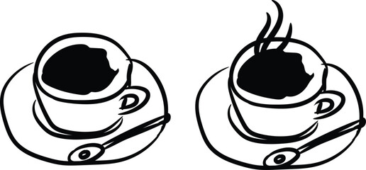  hand drawn Coffee cup line art style doodle drawing icon