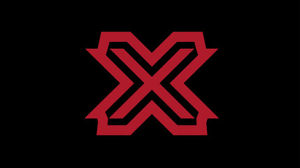 Obraz premium Abstract red geometric X symbol on black background. Modern stylized letter icon, perfect for branding, technology, gaming, or futuristic design.