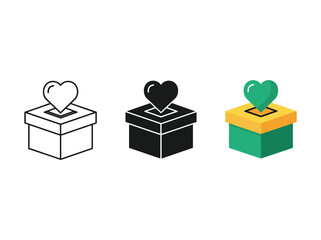 Heart in donation box charity concept