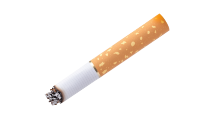 A cigarette is lit and smoking, isolated on a transparent background