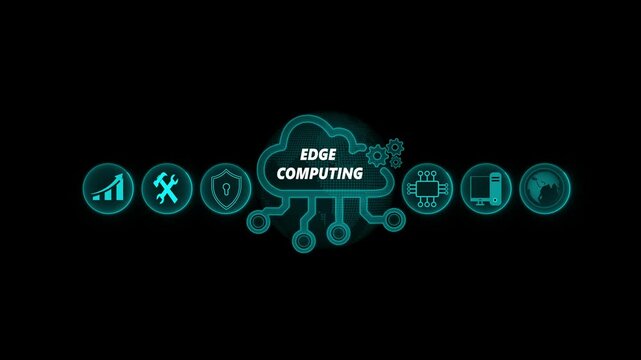 Edge computing modern IT technology on virtual screen. Business, Technology, Internet and network concept. Cloud computing for data storage, Cloud icon with data icon on world background
