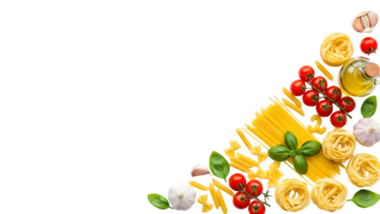 Italian food ingredients corner frame on white background