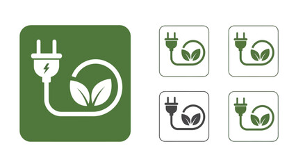 Electric Plug with Leaf Icon Set.