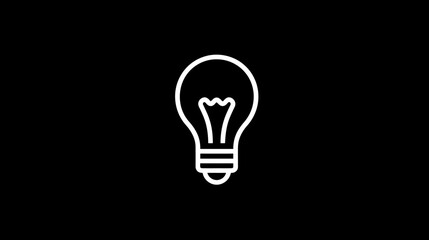 White outline lightbulb icon on a black background, symbolizing new ideas, creativity, innovation, and solutions