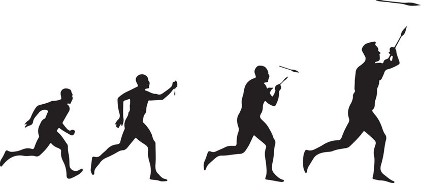 Silhouette progression of a human throwing a spear from early man to modern hunter evolution human evolution