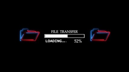 File transfer from computer folder to folder neon line animation Isolated on black background. copying file transfer with loading animation.
