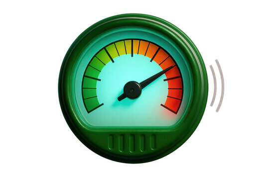 Gauge showing risk and performance levels with indicator needle in orange zone, measuring data and progress - Powered by Adobe