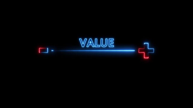 Glowing neon value added virtual icon animation . concept of increase value added business and service, market, Benefits, Growth, Quality control icon animation .
