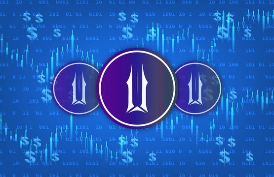 illuvium-ilv cryptocurrency logo illustrations on digital background. 3D drawings.