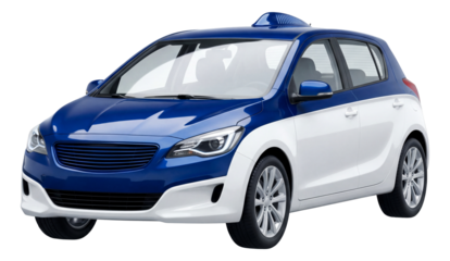 Compact vehicle featuring unique two-tone paint and a roof-mounted antenna.