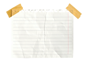 Torn, lined paper held by tape, offering space for notes and annotations, a realistic texture