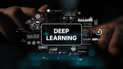 Deep Learning Technology for Data Analysis and Artificial Intelligence Visualization Concept with Hands Interaction. Asymptotic smart data analytic.