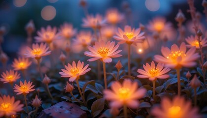 Ethereal Glowing Flowers Illuminating a Magical Night Garden