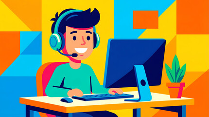 Friendly Customer Support Specialist in a Vibrant Workspace