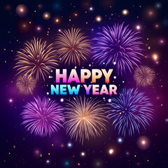 Colourful New Year Fireworks with Glowing Typography