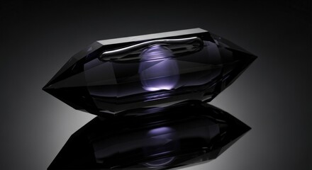 A crystal glass geometric shape sits against a dark background, creating a stylish and modern image.