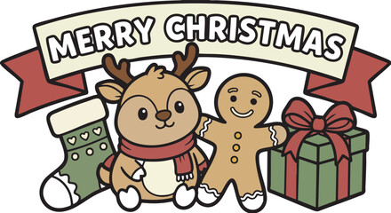 Fototapeta premium Cute christmas characters greeting