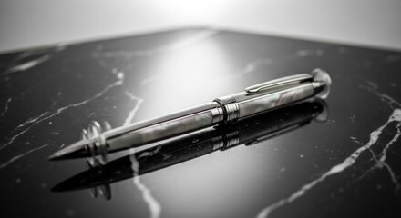 The luxury pen rests elegantly on a sleek marble surface.