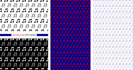 Music icon patterns, seamless patterns, seamless backgrounds, and musical note illustrations.