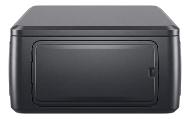 Fototapeta premium Spacious matte charcoal roof box with flat top and side entry.