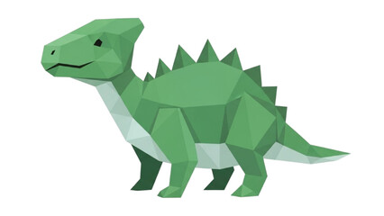 Fototapeta premium Stylized Low-Poly Green Dinosaur with Geometric Shapes and Spikes, A Child-Friendly Prehistoric Creature Illustration