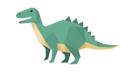 Fototapeta premium Cute cartoon dinosaur illustration, low poly art style, vibrant teal green prehistoric creature