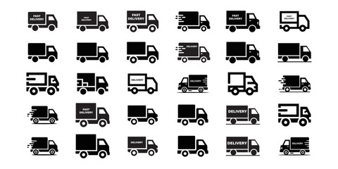 Delivery trucks driving at night with city lights background