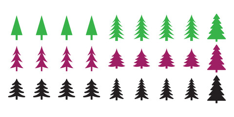 Vibrant Christmas trees in various colors on black background