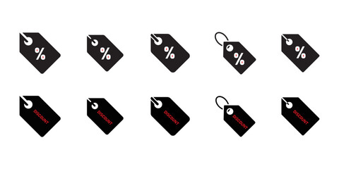 Discount tags and red slashes on black background