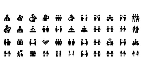 Diverse group of people icons in various poses and interactions
