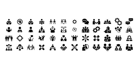 Black icons for business and technology concepts on white background